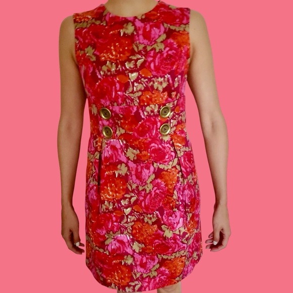 MICHAEL Michael Kors Pink & Orange Floral Print Button-Detail Shift Dress Sz 8P - Picture 16 of 16
